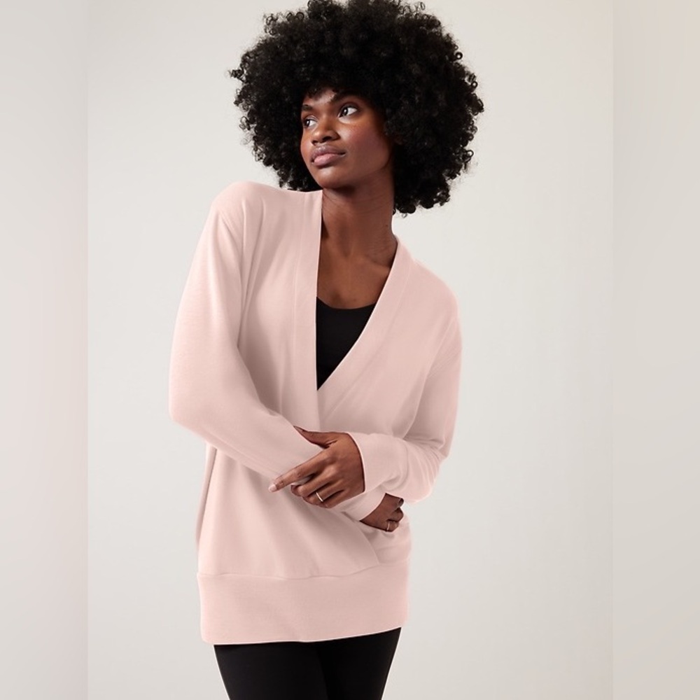 Athleta Purana V Neck Wrap Sweatshirt Pink Medium M